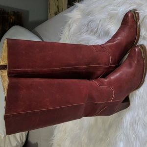 Vintage Zodiac Leather Made in the USA Cognac Western Cowboy Boot Brass Toe sz 7